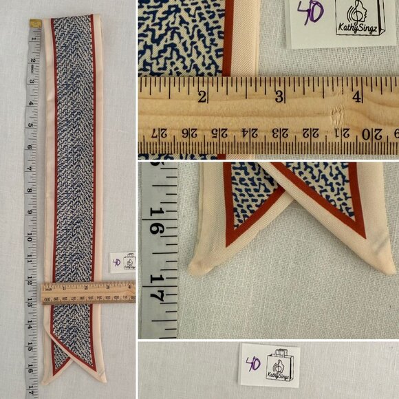 Slim Scarf Two Sided 34 inch Abstract Micro Print Blue Fan Petals Neck Hair No40 - Picture 11 of 12